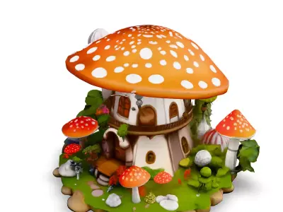 Whimsical Mushroom House 3D Model Low-poly 3D model