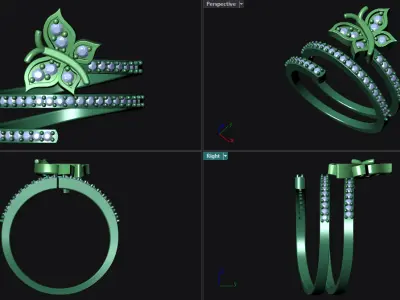 Diamond Butterfly Wrap Ring 3D print model