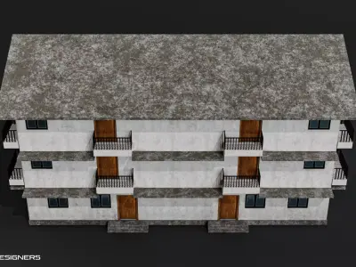 Indian Urban Residential Building with Balconies - Game Ready Low-poly 3D model