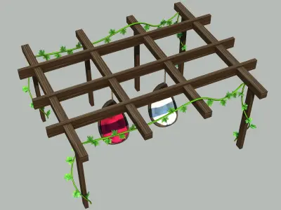 Pergole with swing animation - Low poly Low-poly 3D model