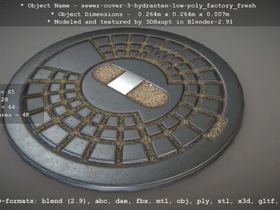 Sewer Cover 3 Hydrant - Clean Low-Poly Version Low-poly 3D model