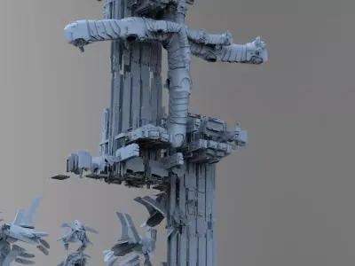 Cyberpunk asteroid grand towers  7  3D model