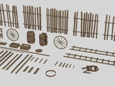 Modular Wooden Props Low-poly 3D model