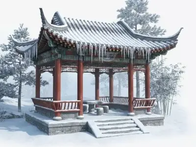 Traditional Chinese Winter Pavilion 3D Model Low-poly 3D model