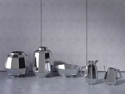 Ceramics stainless steel vases and bowls 3D model
