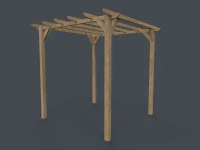 PBR Wooden Pergola Gazebo A4 Low-poly 3D model