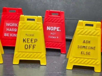 Funny Office Desk Signs  3D Mini Floor Sign Set 4 pcs 3D print model