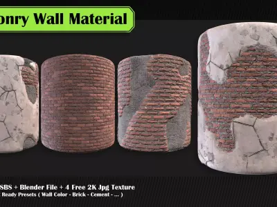 Procedural Masonry Wall PBR Material 3D model