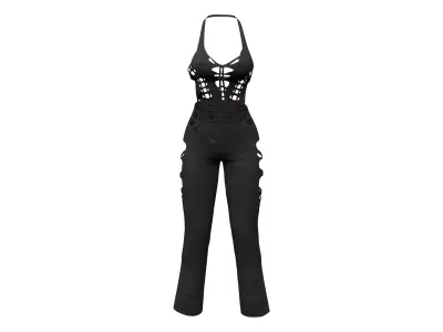 Full Body Black Halter Neck Cutout Coverall Low-poly 3D model
