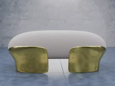 Luxury Boucle Loveseat 3D Model Satin Brass Base Low-poly 3D model