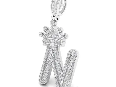 Crown Initial  N  Letter Pendant 3D print model
