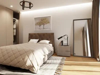 BEDROOM SET with walls and wooden floors 3D model