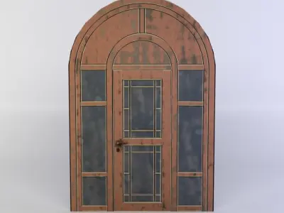 Door wooden with glass windows Low-poly 3D model