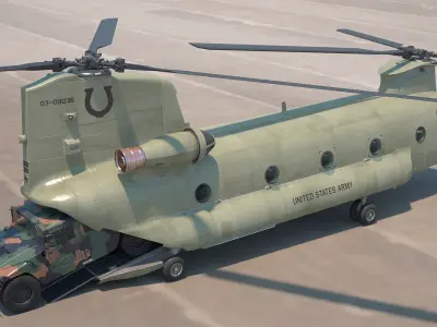  Loading Humvee in CH47 Chinook Helicopter Rigged 