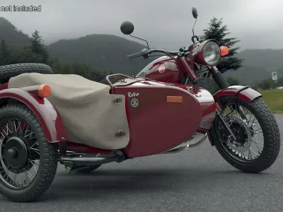  Retro Motorcycle Ural M70 with Cradle Maroon Color Rigged 
