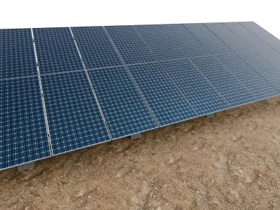 Lowpoly Ground Mounted Solar Panels-10 Rows of PV Modules Low-poly 3D model