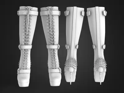Skulls Spikes Decorated High Heel Boots Low-poly 3D model
