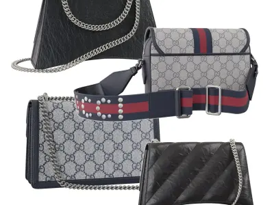 A collection of women branded bags 3D model