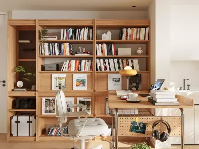 Nordic living room and study 3D model 3D model