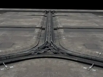 Road segments with crosses Low-poly 3D model