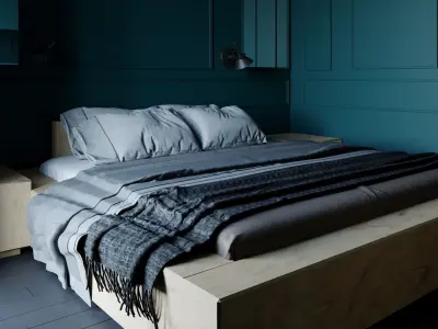 bedroom with walls and bed Low-poly 3D model