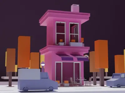 Low Poly Mini Cafe Free 3D model