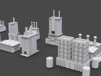 Low Poly 10 Industrial Buildings Mini Pack 1 - Untextured 3D model