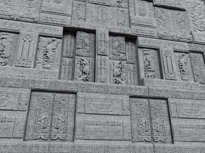 Low poly Gray Mayan Temple Walls 230809 Low-poly 3D model