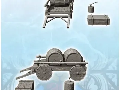 Medieval equipment set with cart crate and axe 1 - Medieval Goth 3D print model