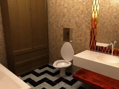 Bathroom with checkered floor Low-poly 3D model