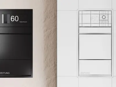 Fence with a canopy over the entrance and mailbox 3D model