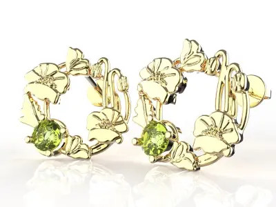 Birthflower Circle Stud Earring August 3D print model