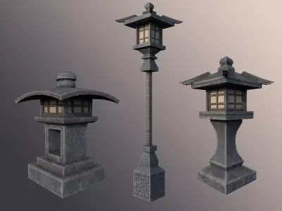 Japanese Stone Lanterns Low-poly 3D model get