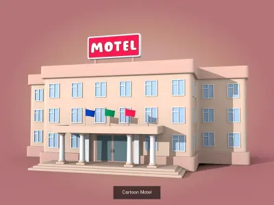 Cartoon Building - School University Hotel Motel Hospital Police 3D Model Pack