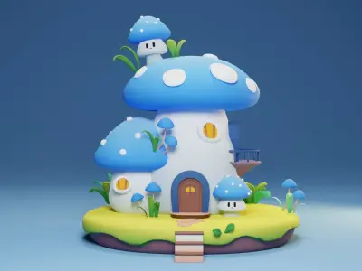 Cute Mushroom House Low-poly 3D model