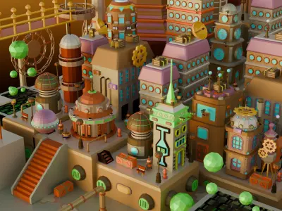 Machine Town Low Poly Low-poly 3D model
