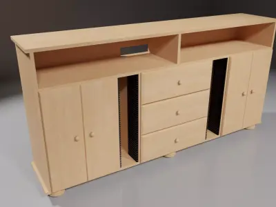Multi-cabinet wooden entertainment center with drawers Low-poly 3D model