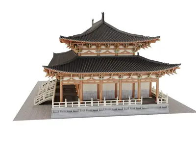 Japanese Historic Temple Main Hall Building 3D model