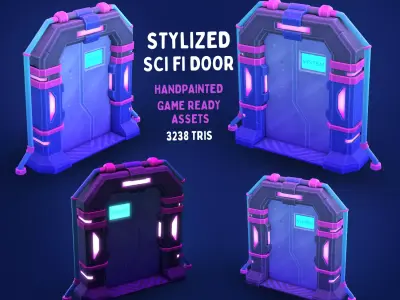 Stylized Hand-Painted SCI FI DOOR Game Asset Low-poly 3D model