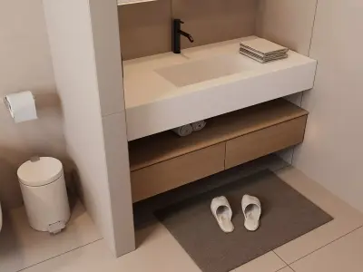 Modern Minimalist Beige Bathroom with Walk-In Shower 3D model