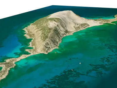 Gyali island 3D model terrain Low-poly 3D model