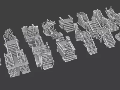 Stylized Stairs Set 1 3D model