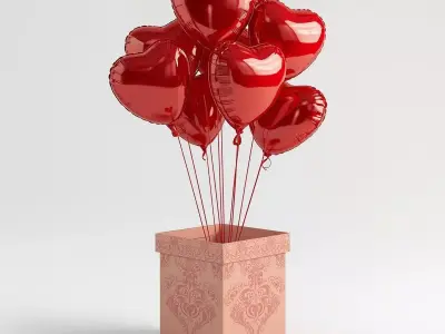 Valentine s Heart Balloon Gift Box Low-poly 3D model