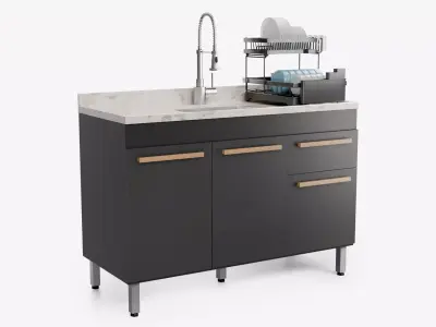 Kitchen Cabinet with Sink and Dish Rack 3D model