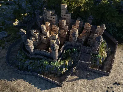 Island Castle Beach Scene 3D model