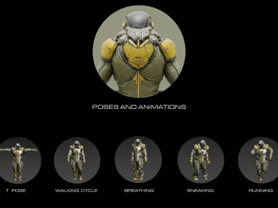 Sci Fi Soldier Character Navy Green Suit Low-poly 3D model