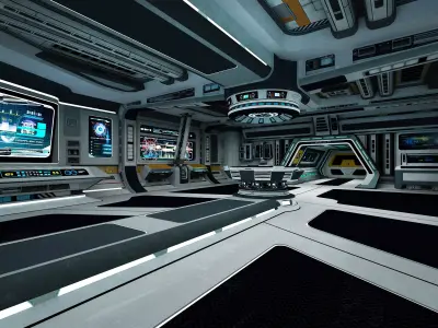 Science fiction internal spacecraft environment Low-poly 3D model