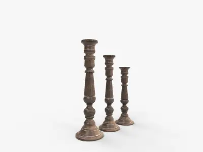 Traditional Style Pillar Candlestick Set 3D model
