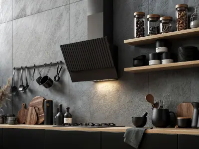 Modern kitchen with black hood 3D model