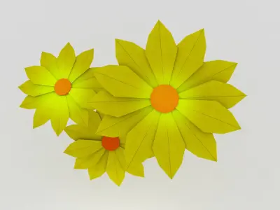 origami three flowers Low-poly 3D model